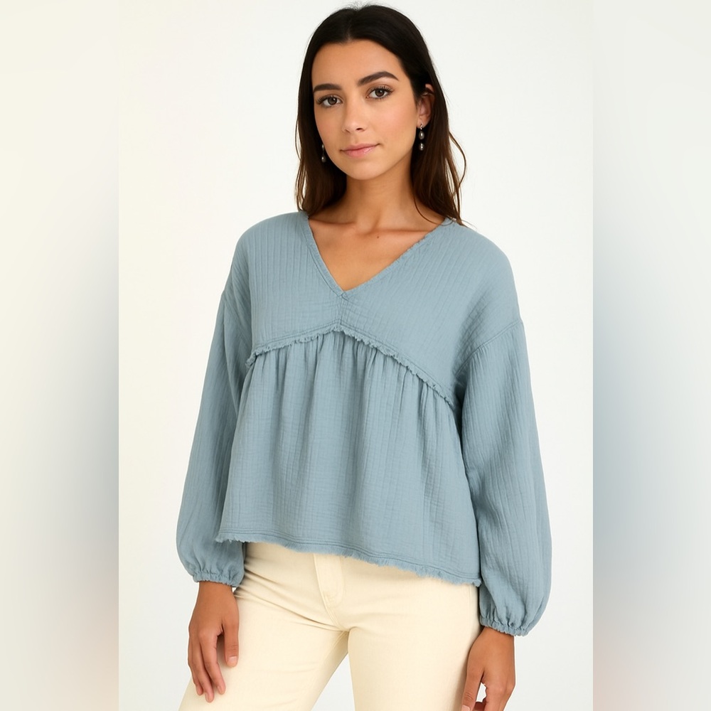 Altar'd State BabyBlue Puff Sleeve Boxy Blouse | Size XS